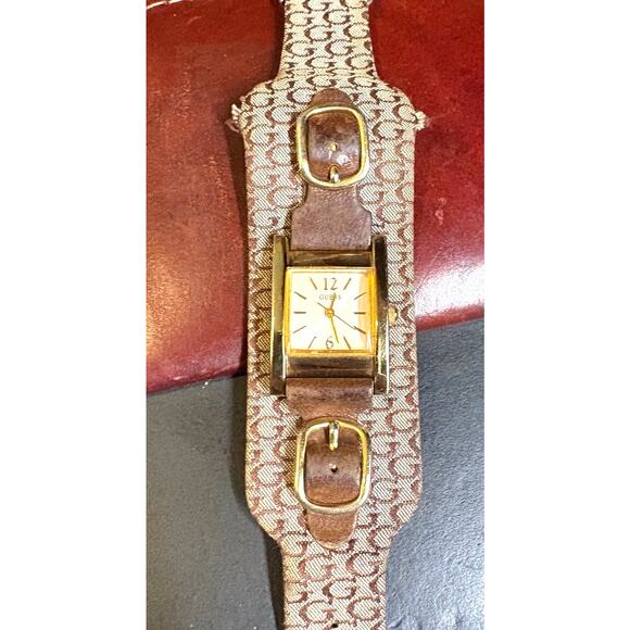 Women's Gold Tone Guess Watch with Wide "G" Strap and Gold Tone Buckles - Picture 3 of 4